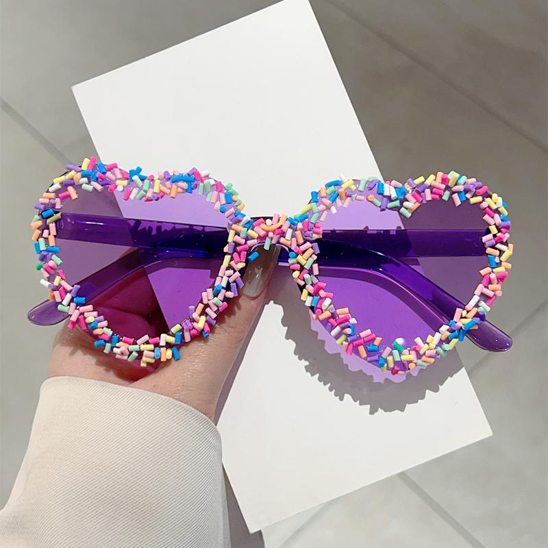 Heart Shape Sunglasses with Colorful Jimmies Women Stylish Cute Beach Sun Glasses Trendy Original Vacation Casual Shades
