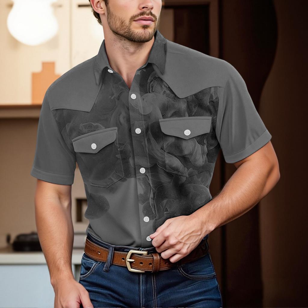 Men'S Fashionable Lapel And Shoulder Length Short Sleeved Casual Top