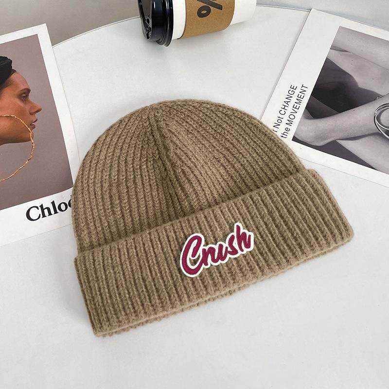 Letter knitted hat women's winter thickened warm ear protection cold hat couple versatile big head circumference wool hat men