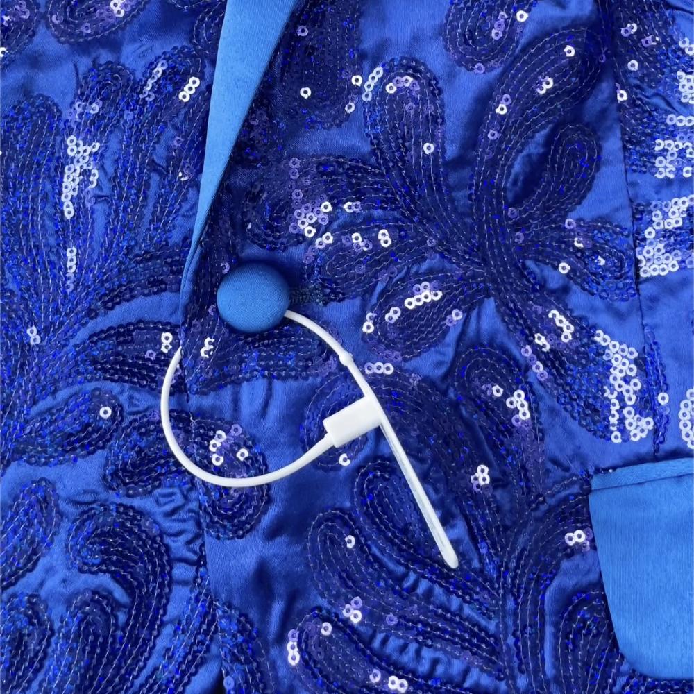 PYJTRL Mens Fashion Satin Face Sequin Floral Pattern Suit Jacket Blazer