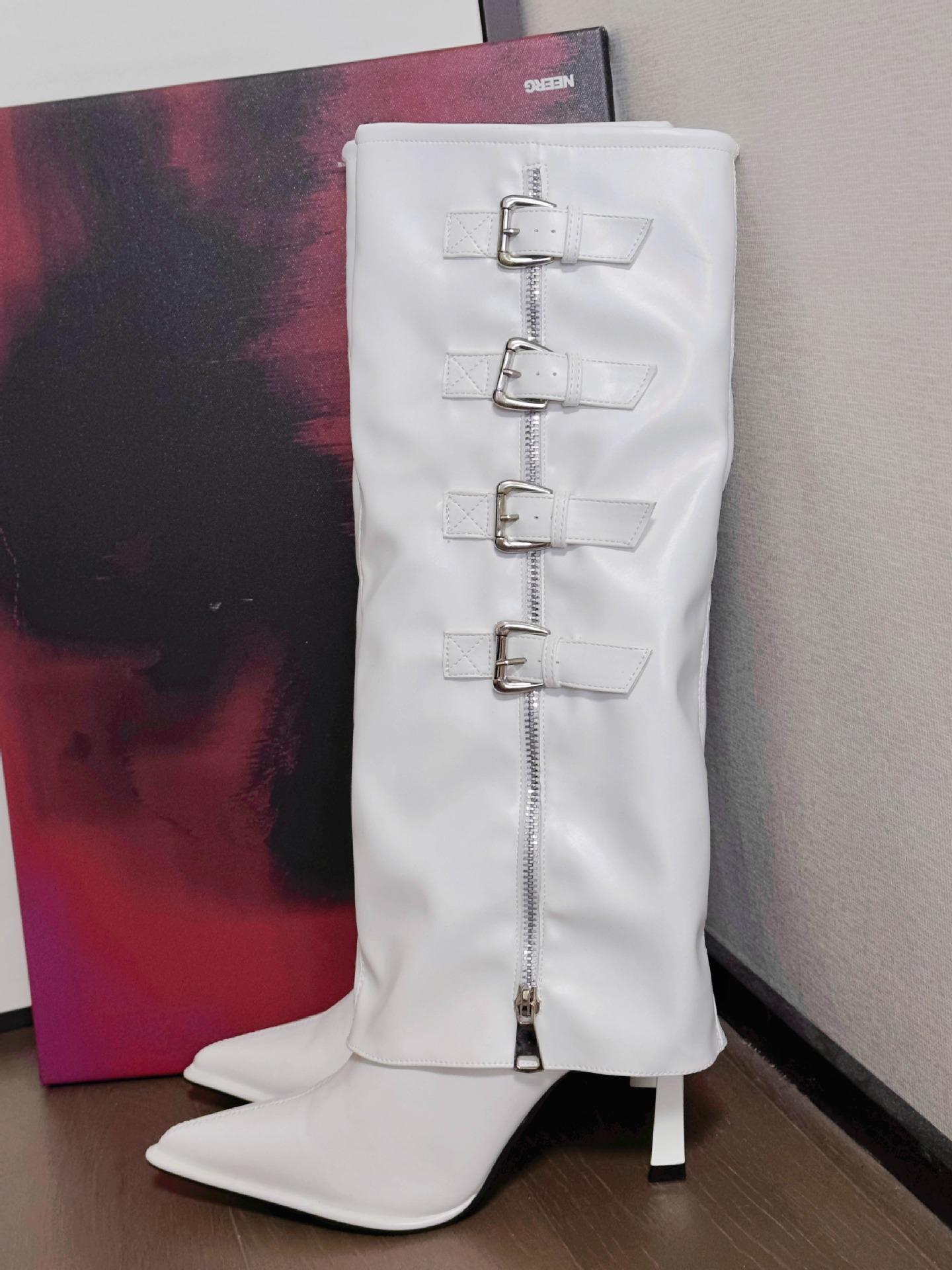 

Ботильоны на тонком каблуке с острым носком 2025 лето новые с пряжкой облегающие на высоком каблуке ботильоны-брюки нишевые универсальные модные ботинки женские 37 белый