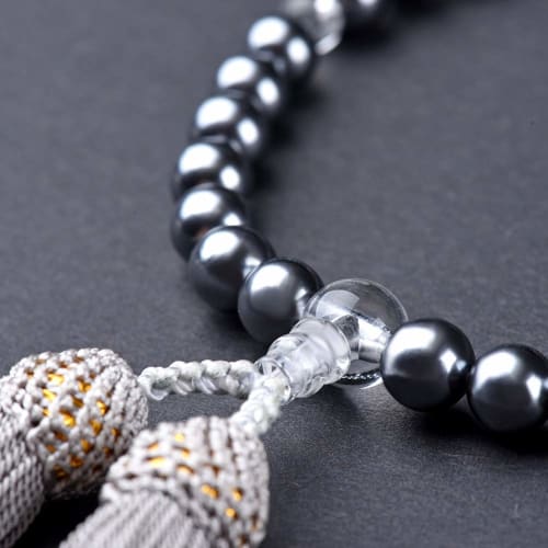 Women's Hanadama Pearl Prayer Beads with Magnetic Closure and Black Shell Pearls, Includes Prayer Bead Bag