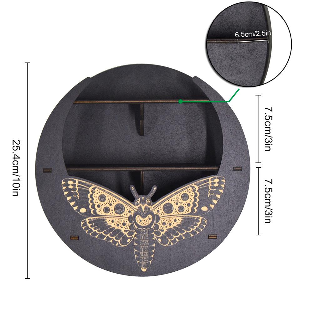 Boho Wall Mounted Black Moon Round Wooden Stand Rack Crystal Storage Display Floating Shelf Home Decoration