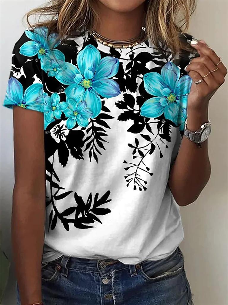 Women's T-shirt Summer Fashion Short ops 3D Floral Print O-neck Casual T Shirt For Women's Y2k Clothes