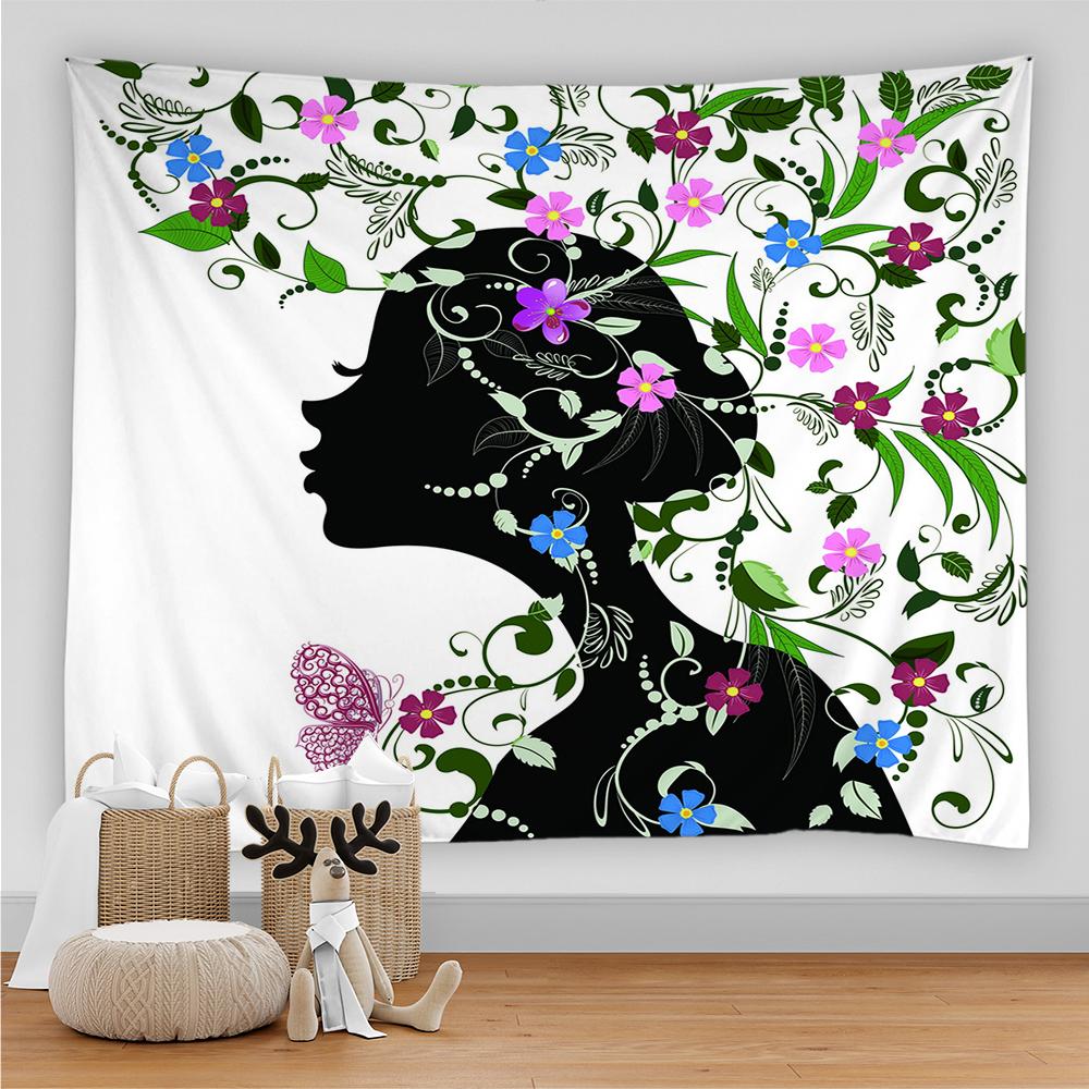 Мультфильм девушка настенный гобелен бабочка цветок мода искусство женский гобелен — фото 11