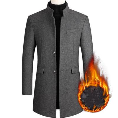 Business Casual Trenchcoat Heren Effen Kleur Winterjas Heren Herfst Winter Wol