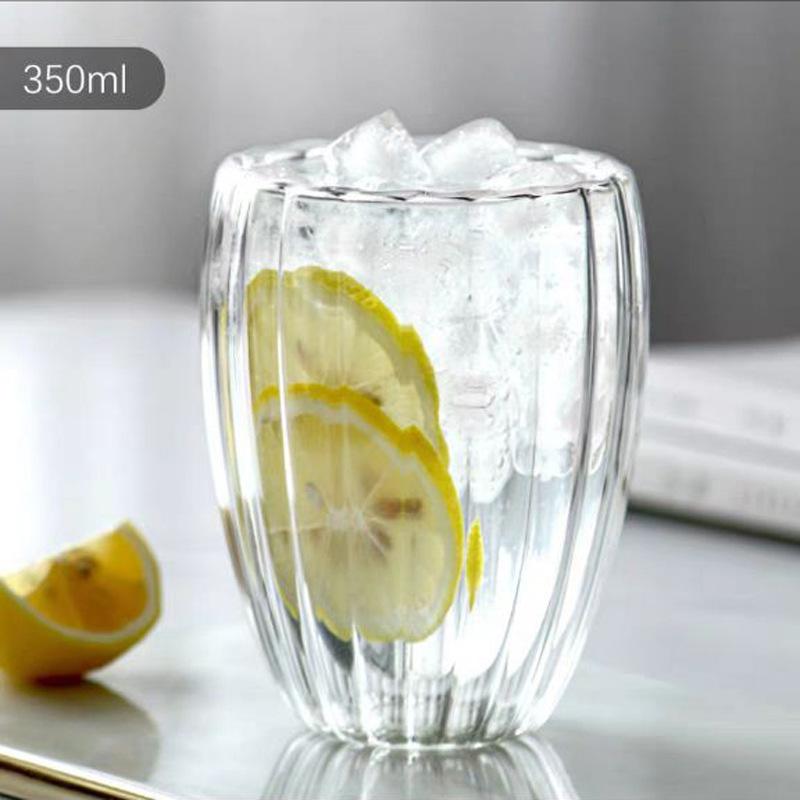 Household Simple Milk Cup Vertical Stripe Transparent Glass Drinking Cup With Lid And Handle High Value