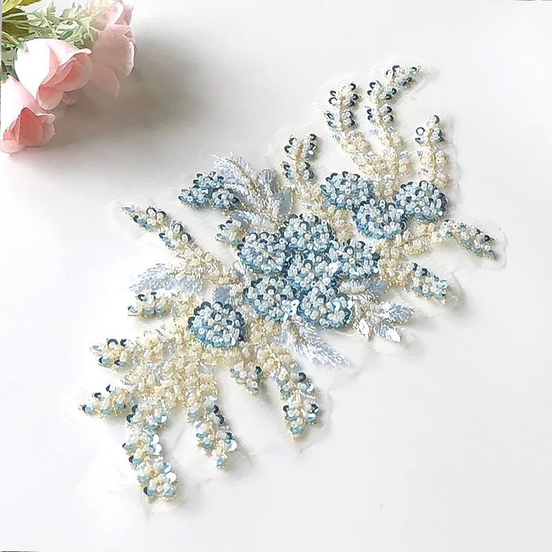 Бисер Цветочная вышивка Нашивка Кружевной воротник Ткань Аппликация Вырез Сделай Сам Шитье Украшения Невеста Свадебное платье Аксессуары для одежды