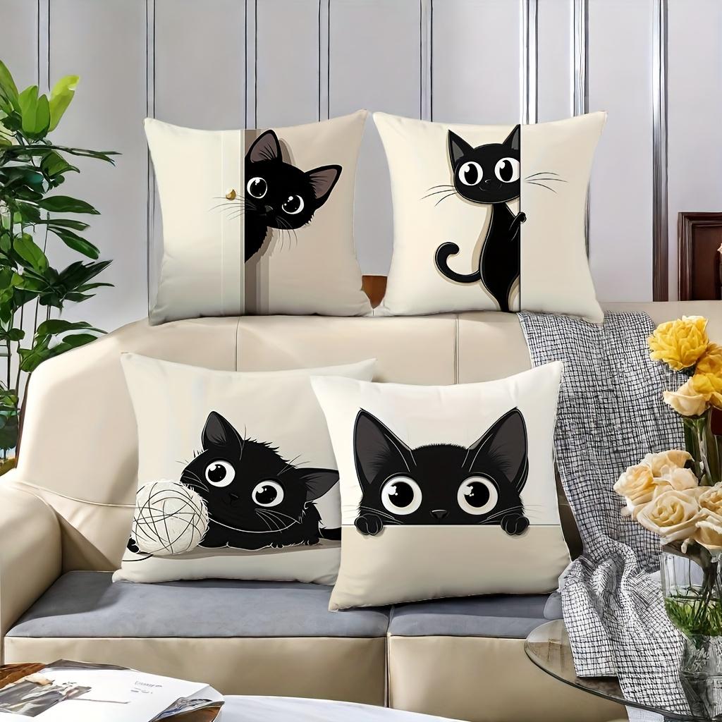 Cute Black Cat Patterns Throw Pillow Cushions Polyester pillowcase, sofa decorative cushion cov Headboard Pillow