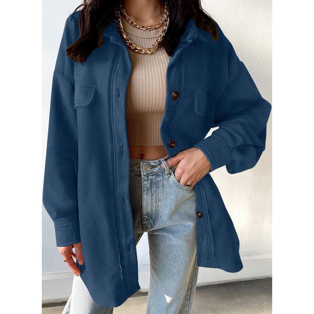 Damen-Jacke aus Cord, einfarbig, langärmelig, temperamentvoll