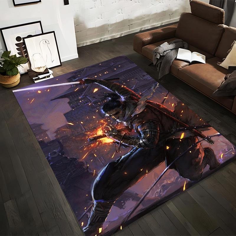 

Samurai Warrior Action Scene Carpet with Fiery Battle Design Suitable for use as an anti-slip for living room bedroom sofas 40x60cm( 15x23in )