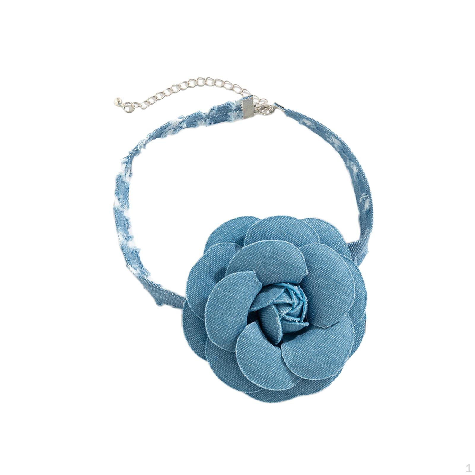 Big Flower Choker Necklace Vintage Style, Denim Large Neck Style B