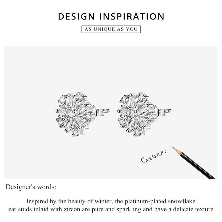 Bamoer Ohrstecker aus 925er-Sterlingsilber, elegant, rautenförmig, glänzend, Zirkon, Schneeflocke, für Damen, edler Schmuck