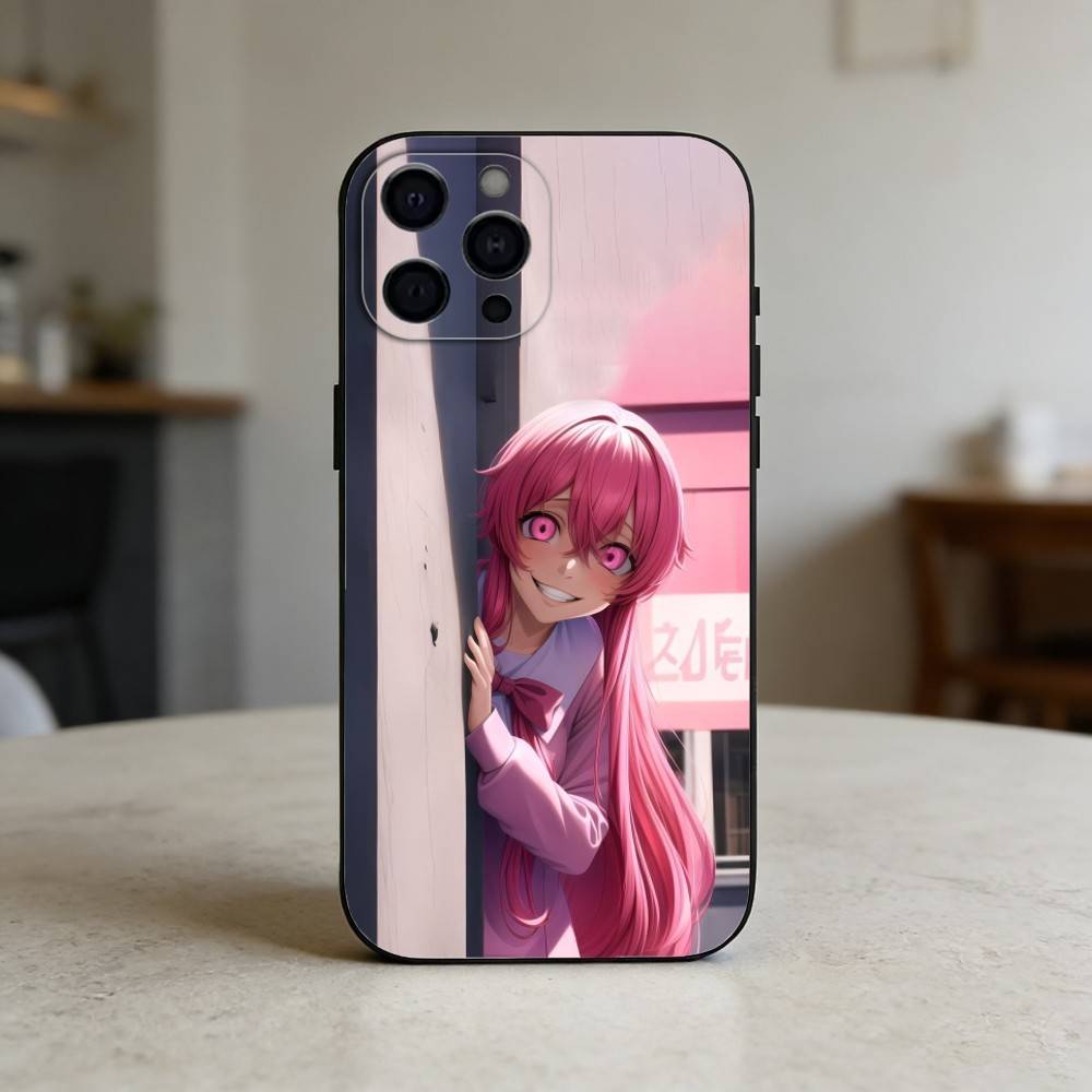 M-Mirai N-Nikki Gasai Yuno Anime Phone Case For iPhone 17,16,15,14,13,12,11 Plus,Pro,Max,Mini Silicone black Soft Cover