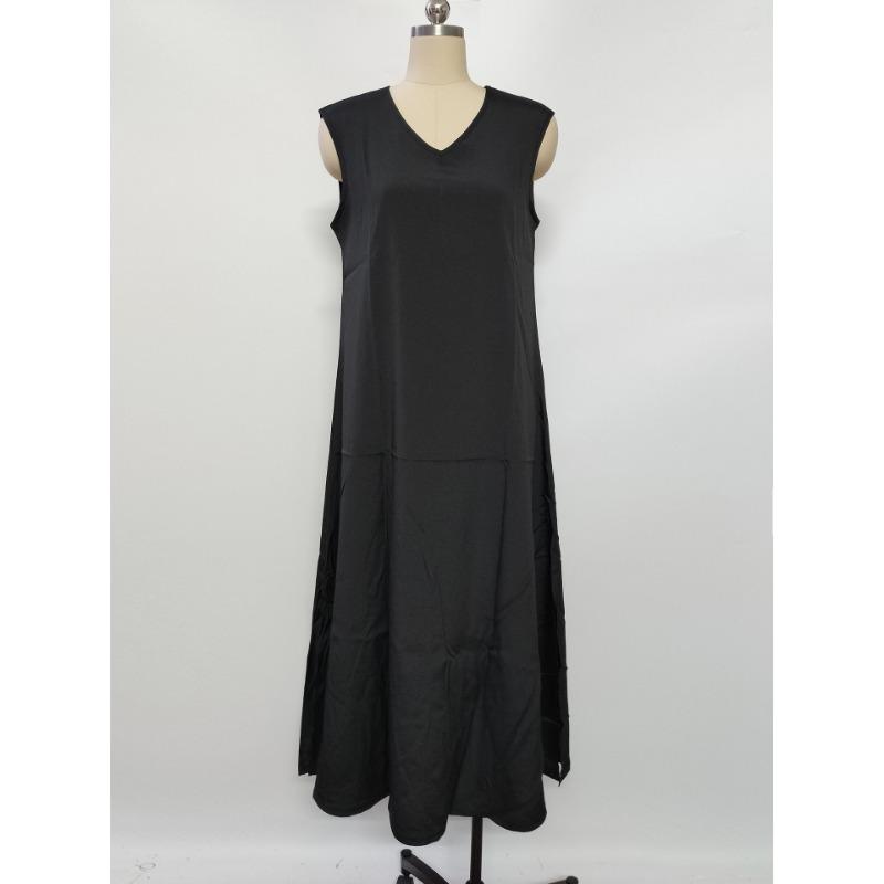 Sleeveless V-neck Side Split Summer Long Dress Elegant Fashion Loose Casual Simple A-line Party Maxi Long Dress Solid Color Woman Clothing