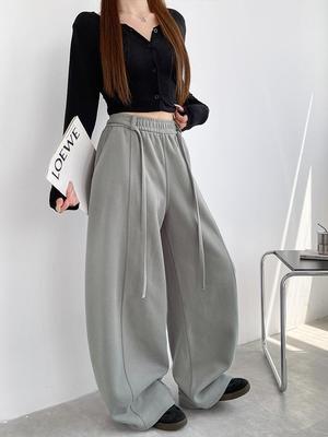 Damen-Sweatpants mit weitem Bein und Kordelzug - Herbst-/Winterstil, Hochwertiger Fall, Bodenlanges Design