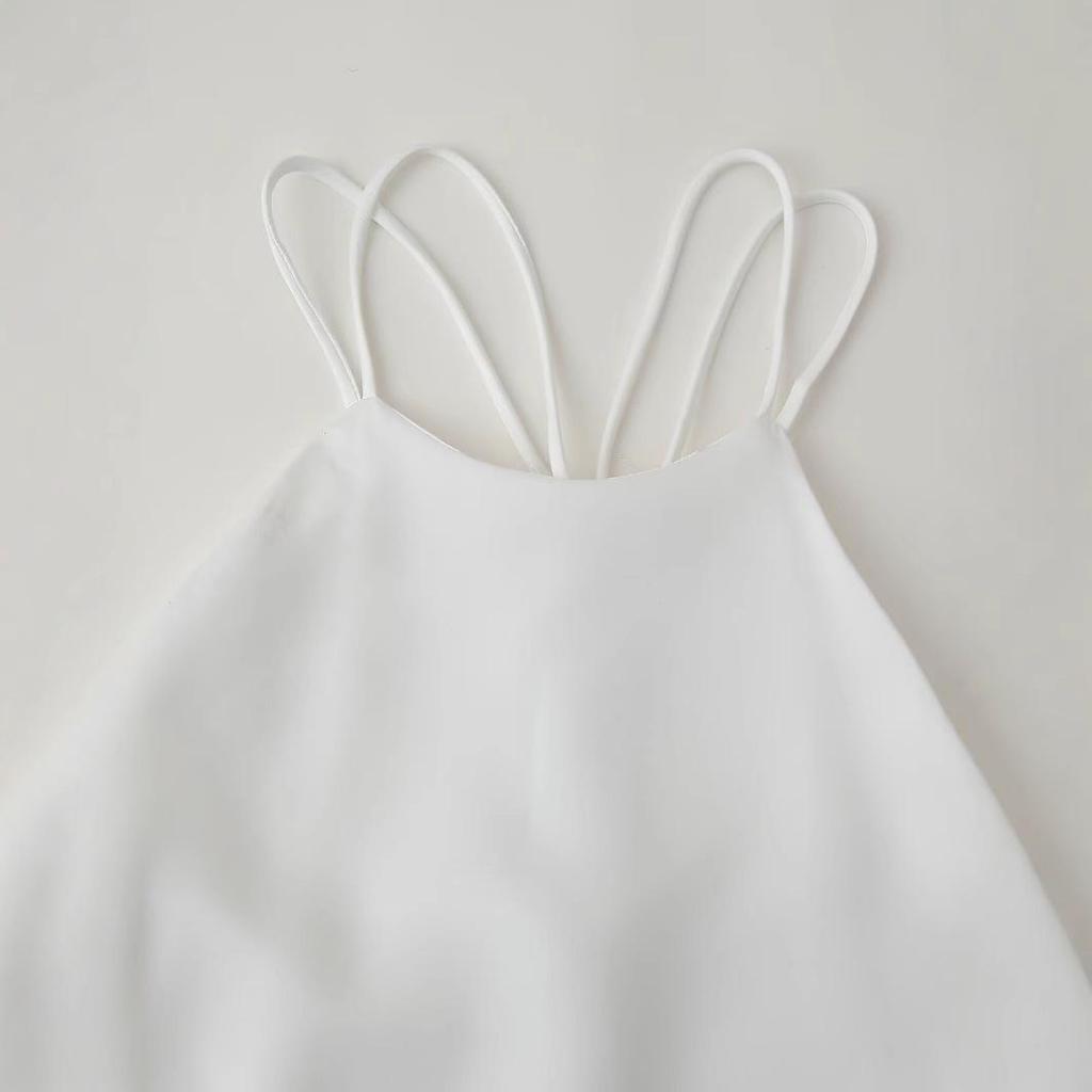 Spring 2025 Women's European & American Style Satin Slip Dress with Slimming Back Detail