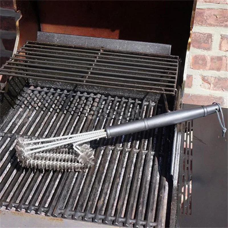 Grill Cleaning Brush BBQ tool Grill Brush 3 Stainless Steel Brushes In 1 Provides Effortless Cleanin pizza furnace stove brush
