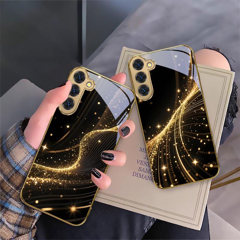 Noble Golden Curve For Samsung Galaxy S20 FE S21 S22 S23 Plus S24 Ultra 25Ultra S21+ S9+ S22Plus Golden glass phone case