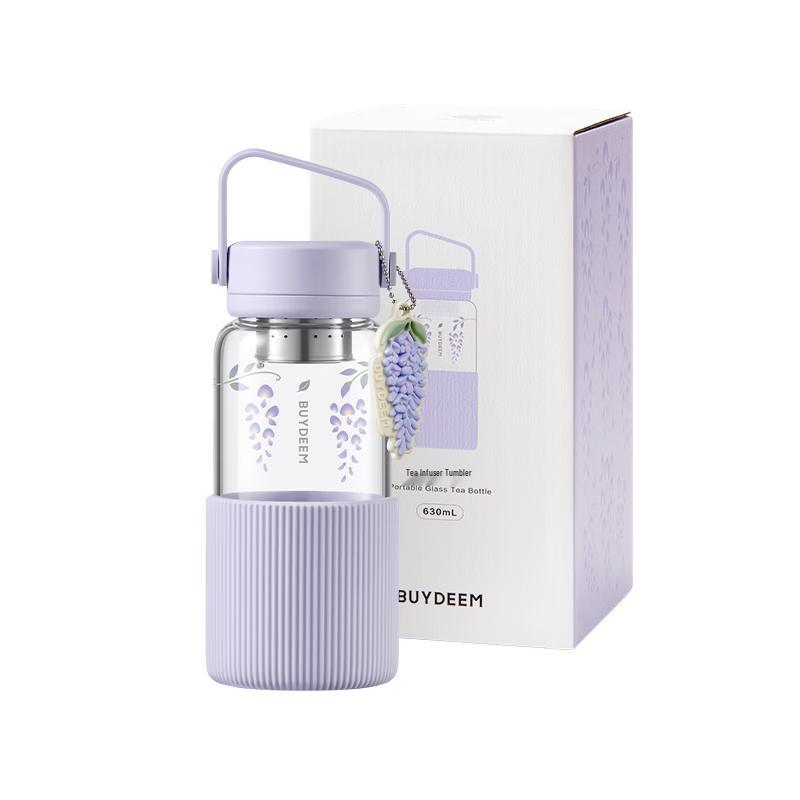 Buydeem Wisteria High Borosilicate Tea Infuser Glass Bottle