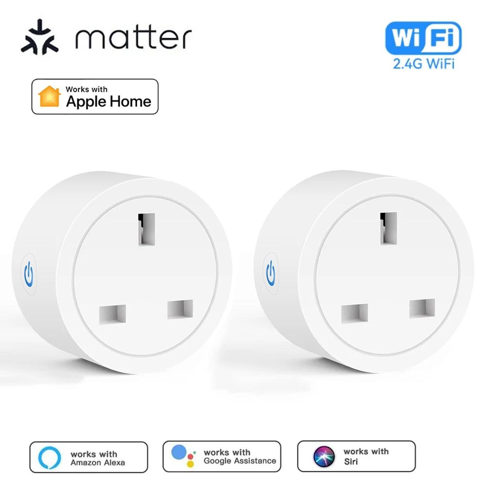 Matter UK Plug WiFi Smart Socket 16A Mini Home Outlet App Remote Control Voice Function Work with HomeKit Alexa Google Home Siri