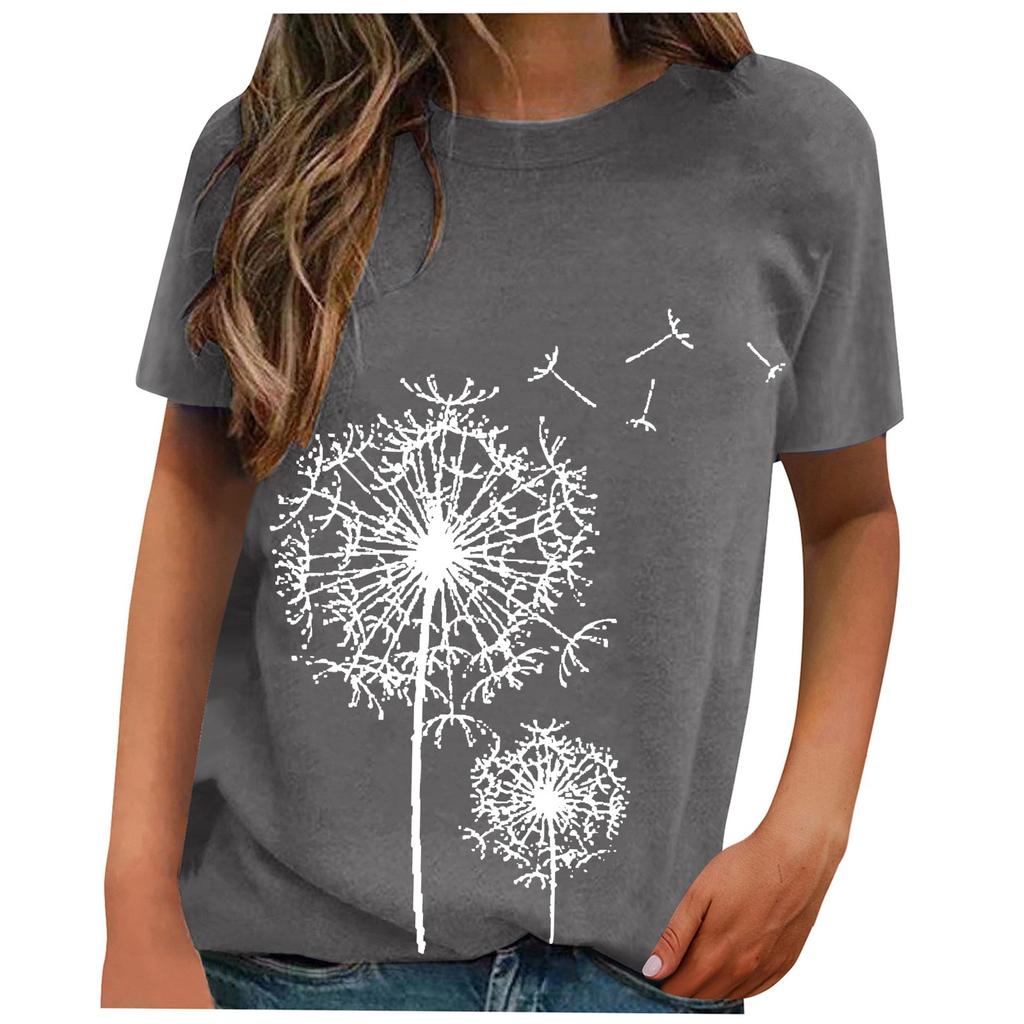 Damenmode, lässig, bequem, bedruckt, O-Ausschnitt, kurzärmelig, Bluse