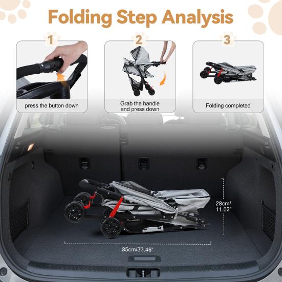 4 Wheels Pet Stroller, Foldable Cat And Dog Stroller with Mesh Windows, Cup Holder, Storage Basket, Breathable Pet Strolling Cart Holds Up To 22lbs