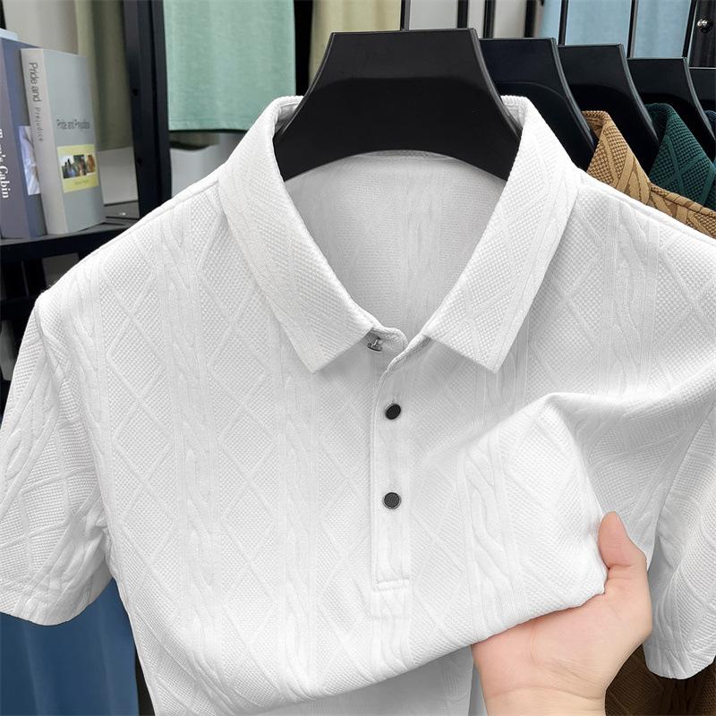 Men's Brown Cable Knit Jacquard Short Sleeve Polo Shirt