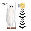 Halloween Hanging Swing Ghost Large Decoration, Light Up Spooky Swinging Courtyard Decorations with 3D Bats for Front Porch, Yard, Garden, Tree
