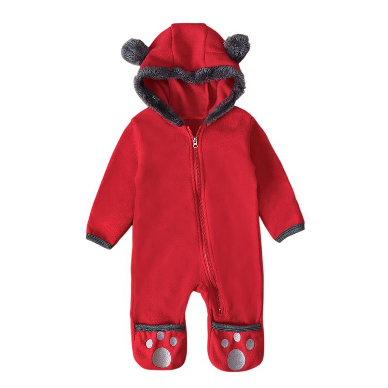 Boys and Girls Bear Long Sleeve Hooded Foot Wrapped Bodysuit Crawling Suit