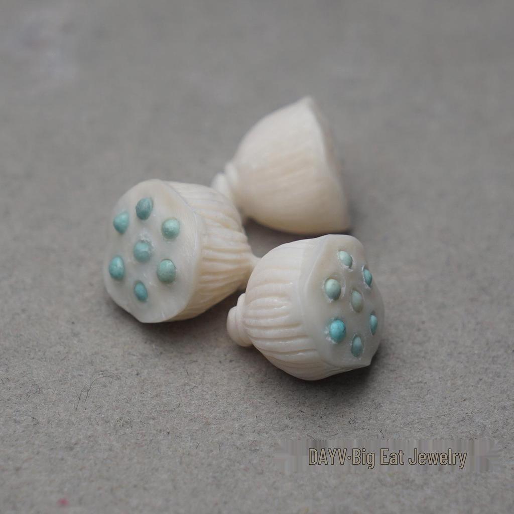 Natural Mammoth Ivory Carving with Turquoise Lotus Pod Hand Chain Accessory.