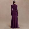 Elegantes Damen Winter Langkleid mit hohem Kragen und gefalteter Rüsche