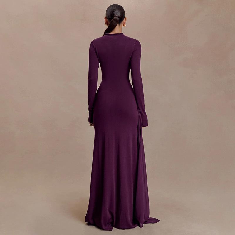 Elegantes Damen Winter Langkleid mit hohem Kragen und gefalteter Rüsche