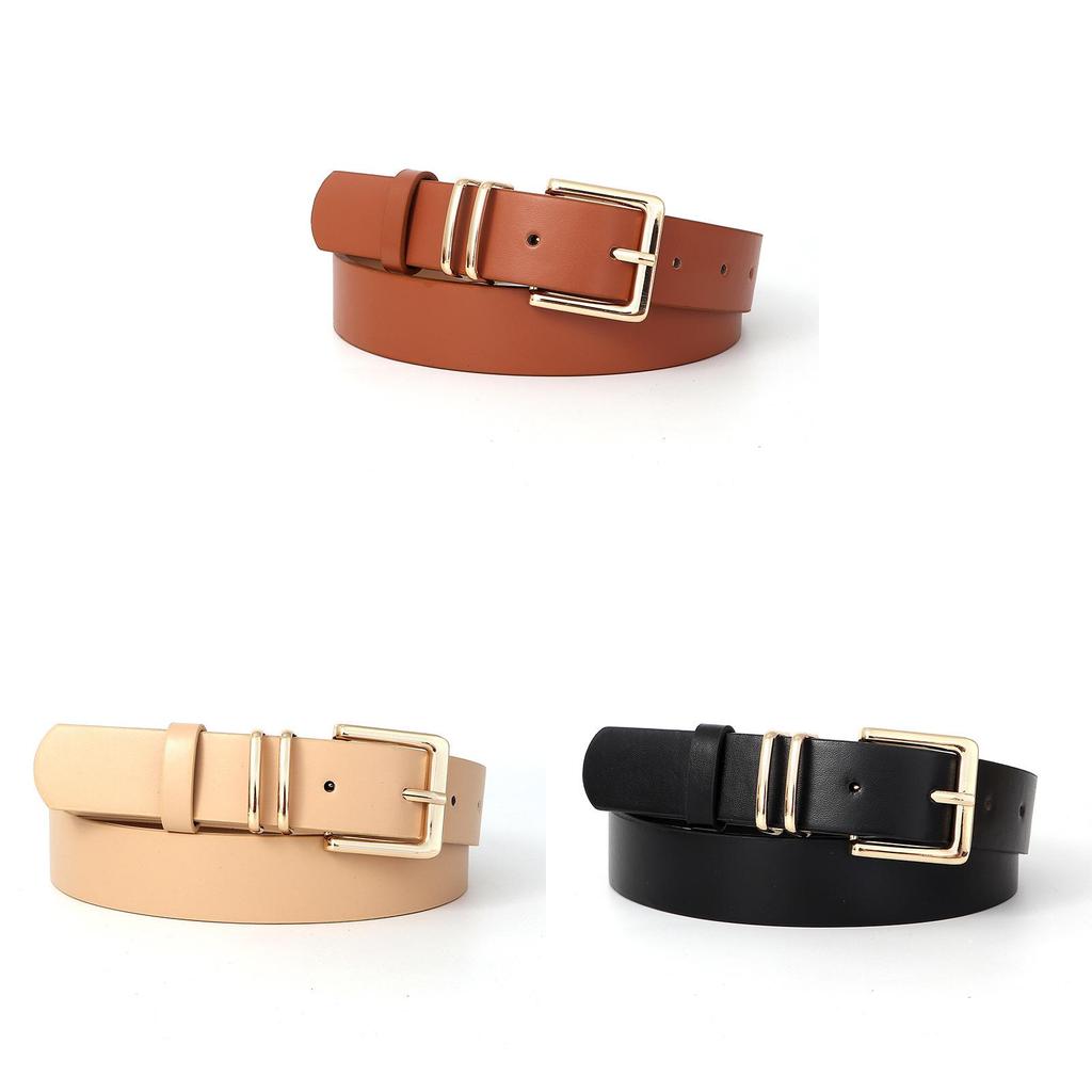 Minimalist Womens Leather Belt With Gold Buckle For Dress And Jeans Wear