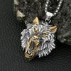 Punk Viking Wolf Head Pendant Necklace Gold Color Stainless Steel Odin Wolf Necklace Norse Mythology Jewelry Gifts Accessories