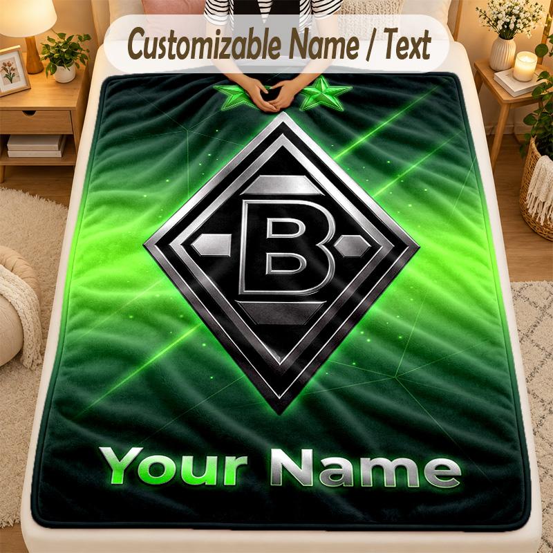 Flannel BlanketBorussia Mönchengladbach Custom Name Text Personalized Soft Warm Throw Blanket Home Decor Gift