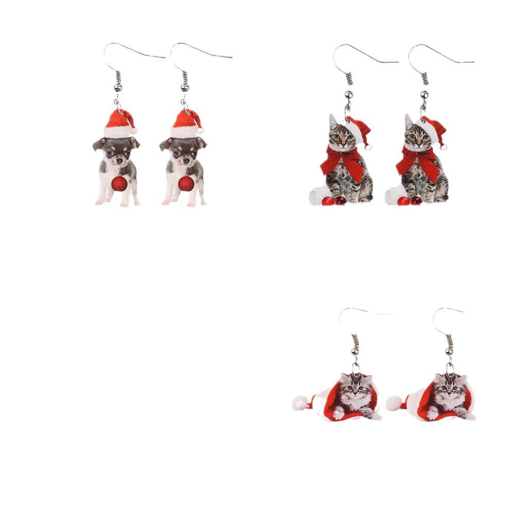 Christmas Kitten Cartoon Earrings & Tree Pendant