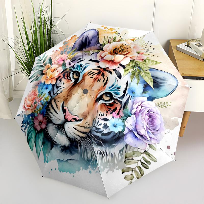 

1pc Domineering Tiger Pattern Umbrella, Fashionable, Personalized, High-Value Folding Umbrella, a Must-Have for Summer, 8-Rib Durable Iron F