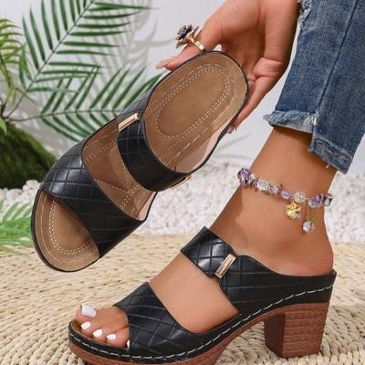 High-heeled Slippers Large-sized Fashionable Shoes Thick-heeled Fish-mouthed Flip-flops