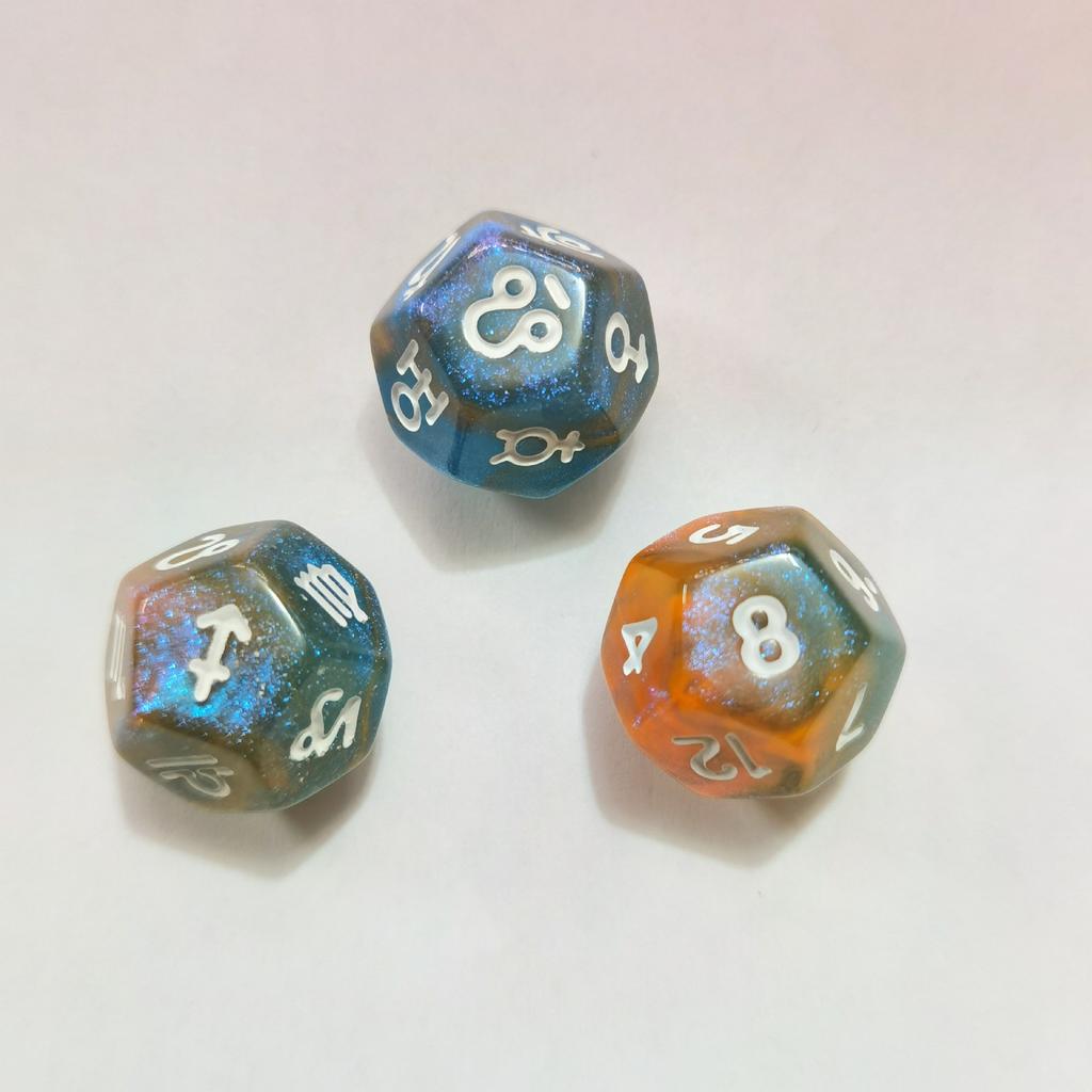 3 stuks/set Rune Dice 8-zijdige/12-zijdige gekleurde polyhedrale dobbelstenen Constellation Mysterious Erudite Luck Dice voor Party Playing Cards Bordspel