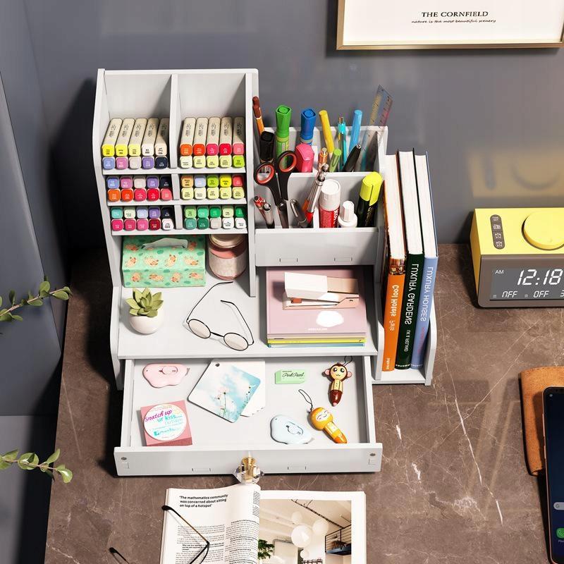 Desk Organizer With A Compartment For Books And Crayons