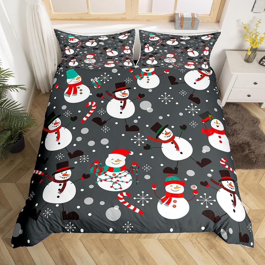 Comforter Snowman Bedding Set 3 Piece Happy New Year Xmas Queen Winter Themed Comforter Merry Christmas