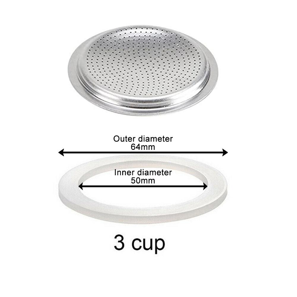 1 Set Rubber Seal Gasket With Filter Espresso Pot Replacement Accessories For Moka Stove Pot Top Silicone Rubber Seal Ring