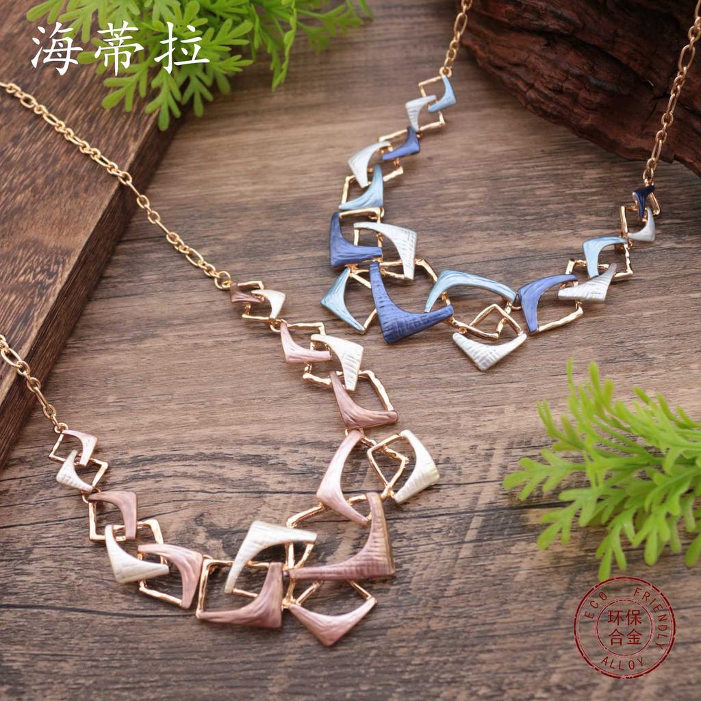 New color painting oil hollow geometric line alloy necklace, women's exaggerated irregular line necklace