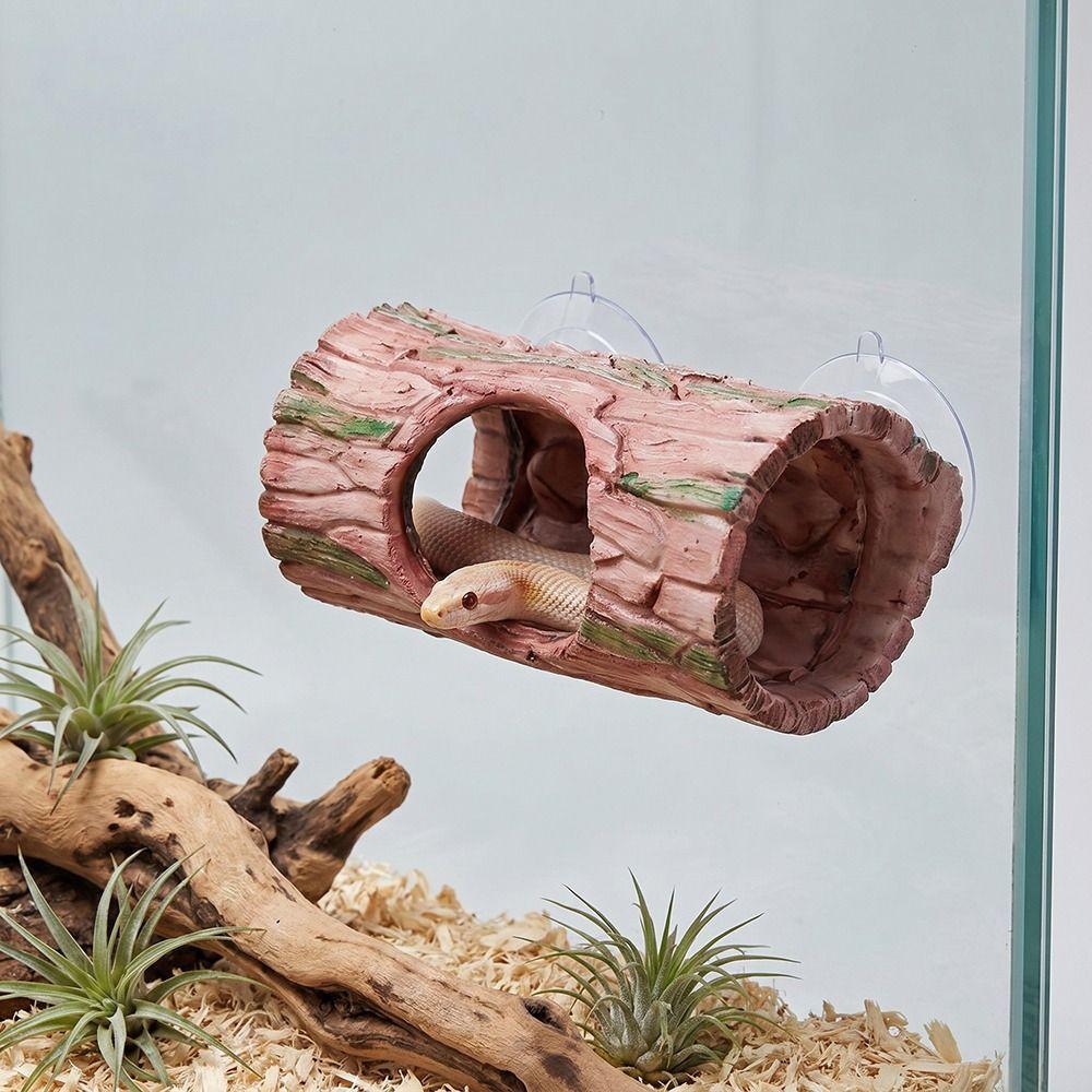 Tree Hollow Reptile Hideout Cave Strong Suction Cup Reptile Basking Hide Aquarium Decoration
