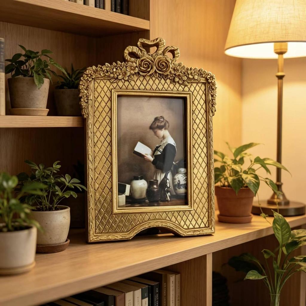 Tabletop Picture Frame Vintage Resin Ornate Design for Desk, Shelf