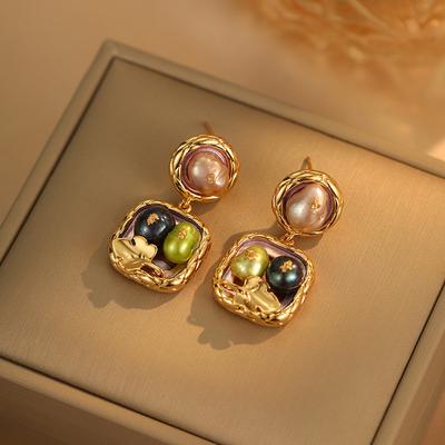 Φυσικά Μαργαριταρένια Σκουλαρίκια Νερού Μόδας Μακριά Σκουλαρίκια με Κρόσσια Τετράγωνα Μπαρόκ Σκουλαρίκια Ελαφριά Πολυτελή Ρετρό Σκουλαρίκια Γυναικεία