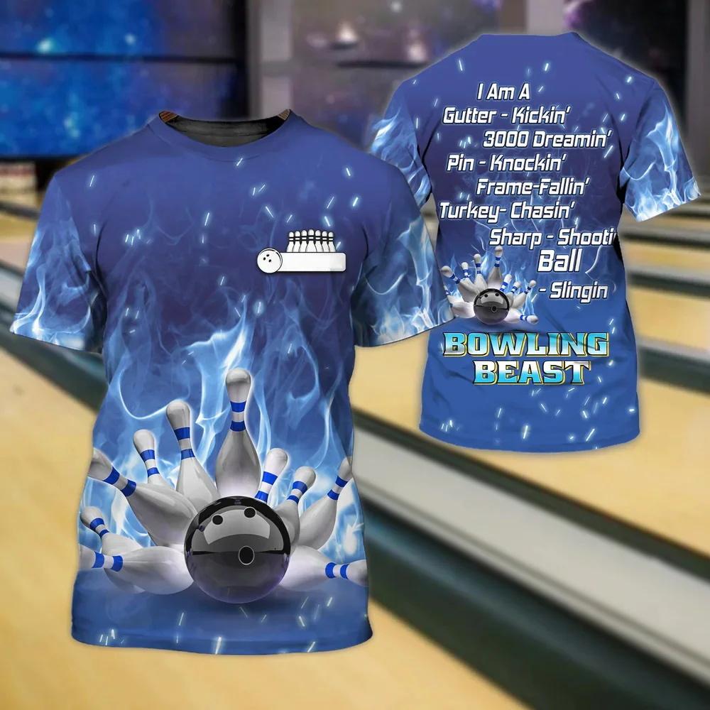 Fashionable Bowling Pictures For Men's T-Shirts Trend Digital Printing Casual Round Neck Short Sleeved Tops
