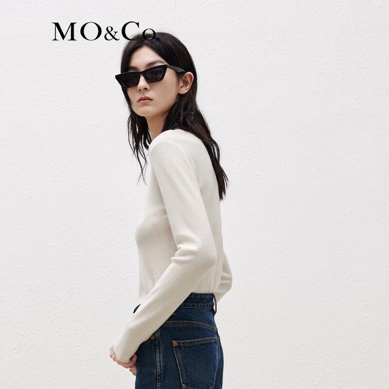 MO&Co. MC Embroidered Slim-Fit Semi-High Neck Knit Top
