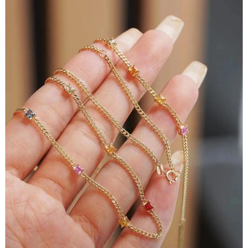 18k Gold Sapphire Rainbow Necklace & Bracelet Set: Women s K Gold, Trendy Design Jewelry, Elegant Gift Style.